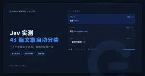 Jev 怎么玩:爆火的极速决策模型实测,43 篇文章自动分类,93% 一致率 封面图