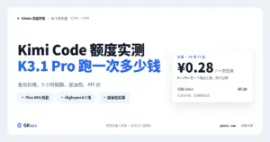 Kimi Code 额度实测：K3.1 Pro 跑一次任务多少钱，会员、加油包、API 怎么选 封面图
